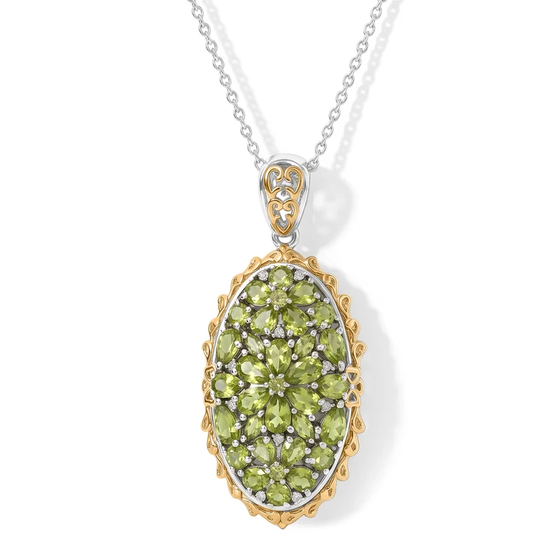 D'Joy Arizona Peridot Schmuckset ca. 50 cm 925 Silber 750 Gelbgold vermeil, 925 Silber Rhodiniert und 750 Gelbgold Vermeil ca. 5.58 ct