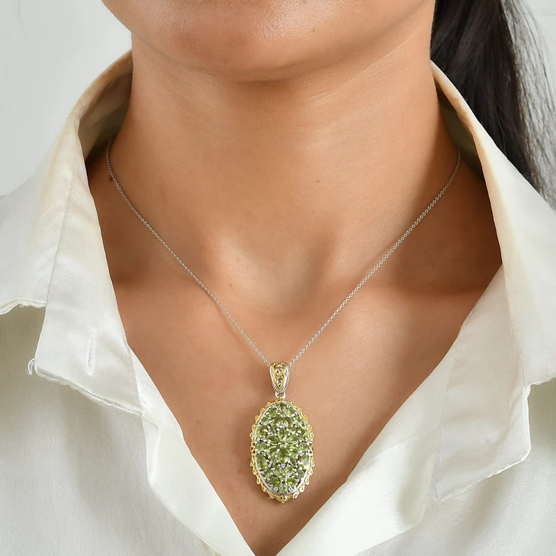 D'Joy Arizona Peridot Schmuckset ca. 50 cm 925 Silber 750 Gelbgold vermeil, 925 Silber Rhodiniert und 750 Gelbgold Vermeil ca. 5.58 ct