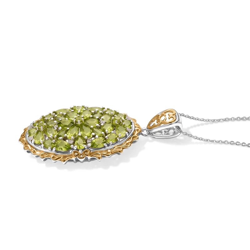 D'Joy Arizona Peridot Schmuckset ca. 50 cm 925 Silber 750 Gelbgold vermeil, 925 Silber Rhodiniert und 750 Gelbgold Vermeil ca. 5.58 ct