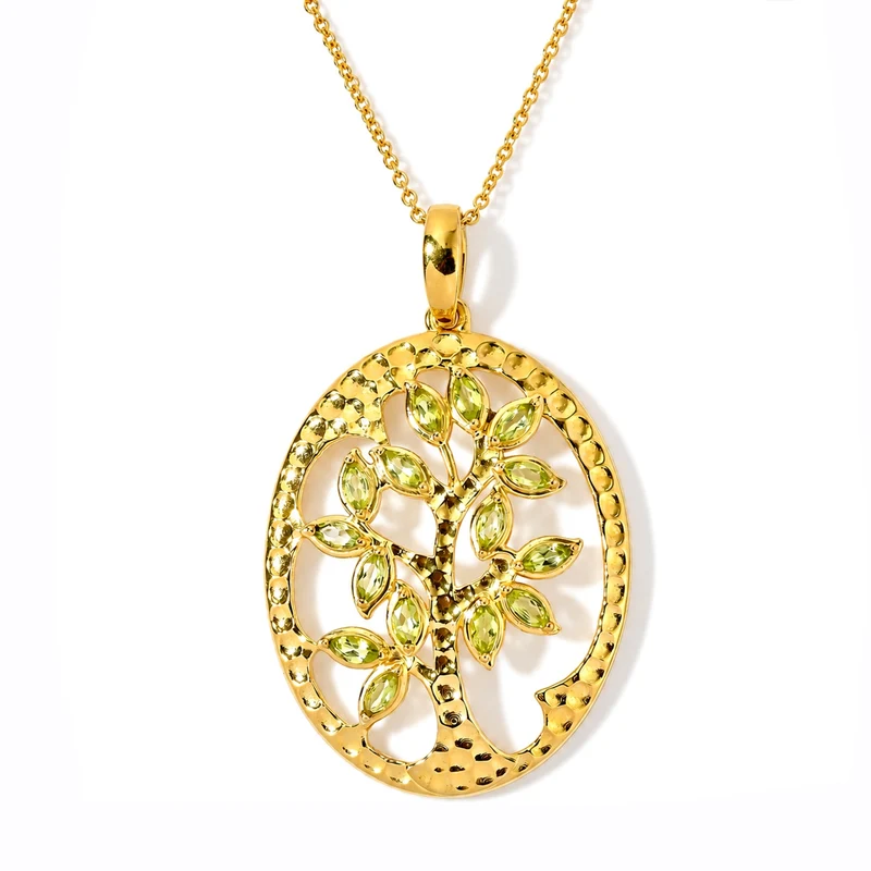 EverTrue Arizona Peridot Anhänger mit 50cm Edelstahl Kette, Bronze mit Gelbgold E-Beschichtung - 2,13 ct.