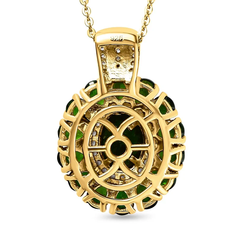 Natürlicher Chromdiopsid-Anhänger mit Kette, 925 Silber Gelbgold Vermeil ca. 4.55 ct
