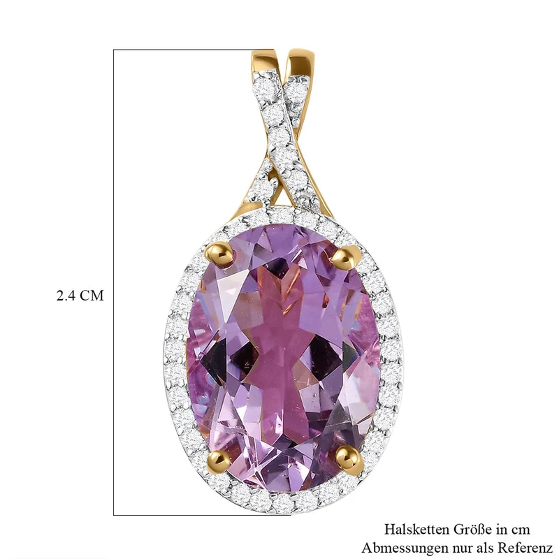 Rose de France Amethyst und weißer Zirkon Anhänger mit Kette, 925 Silber vergoldet ca. 5.86 ct