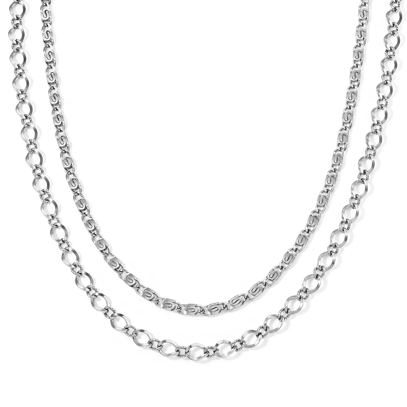 Doppelreihiges Layering-Design Halskette, 316L Edelstahl Ion-Gelbbeschichtung, ca. 45,00g