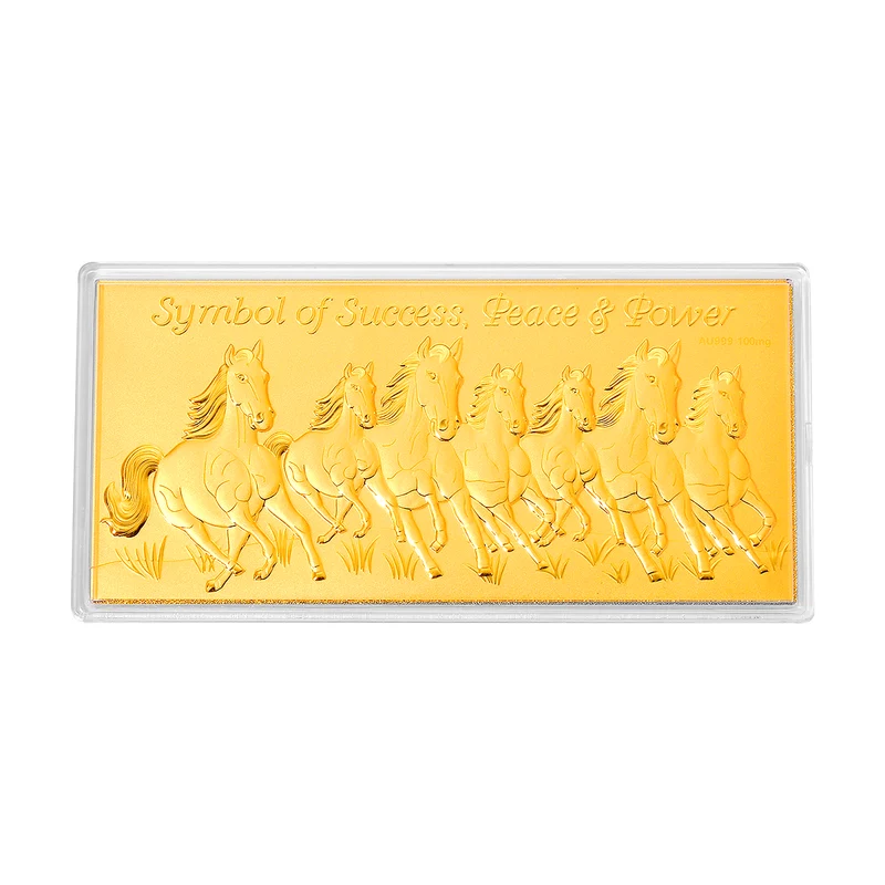 999er Goldfolie mit 7 Pferdemotiven, 15,5x7,5cm, 100mg