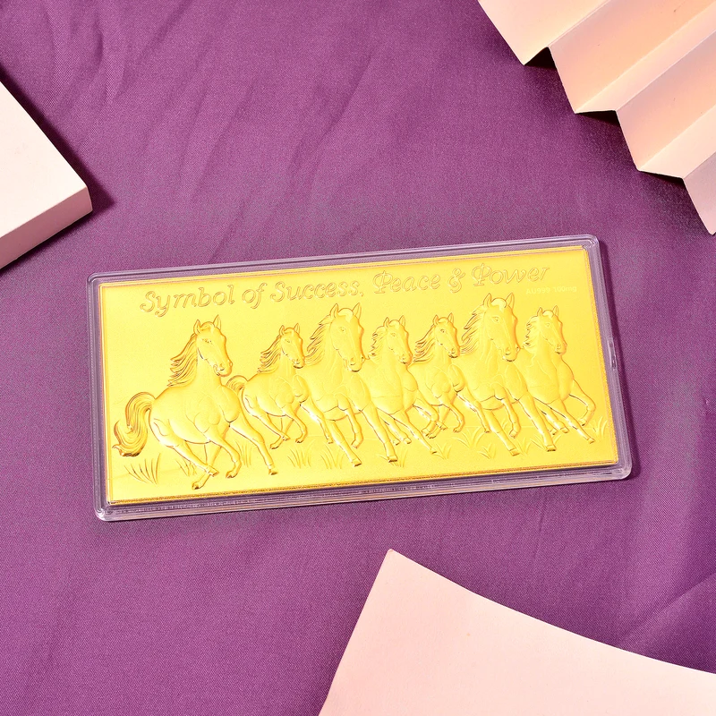 999er Goldfolie mit 7 Pferdemotiven, 15,5x7,5cm, 100mg