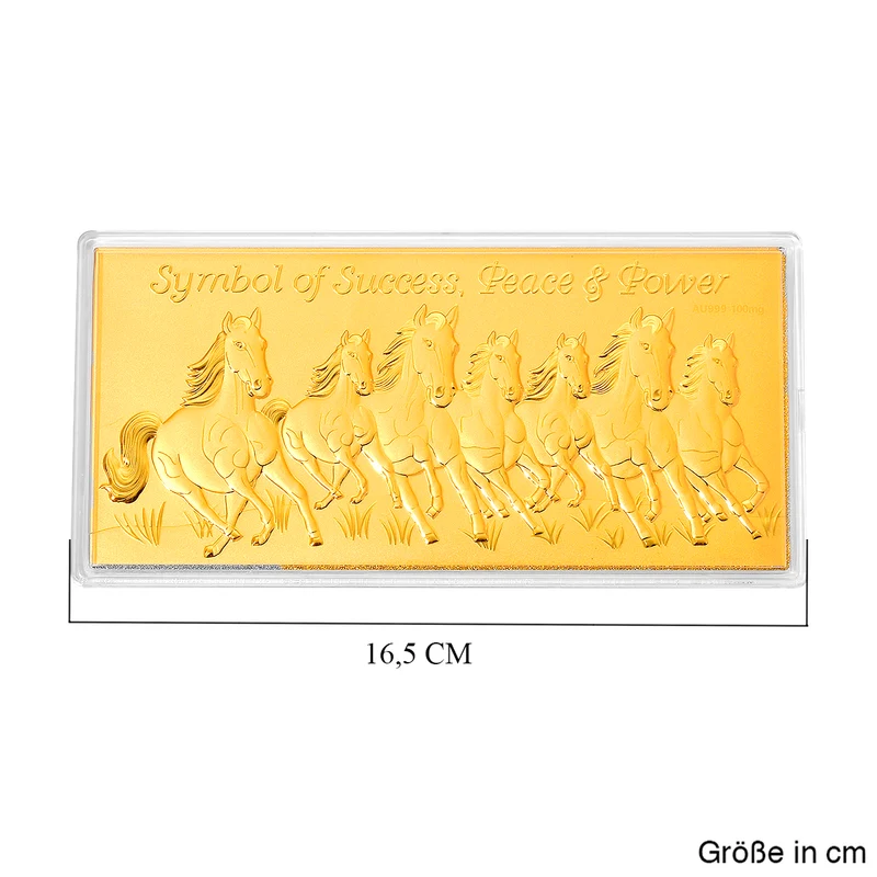 999er Goldfolie mit 7 Pferdemotiven, 15,5x7,5cm, 100mg