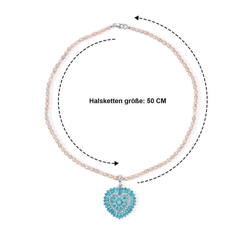 D'Joy Pfirsich Perle (4-4.5 mm), Sleeping Beauty Türkis Schmuckset ca. 50 cm 925 Silber Rhodiniert 64,32 ct