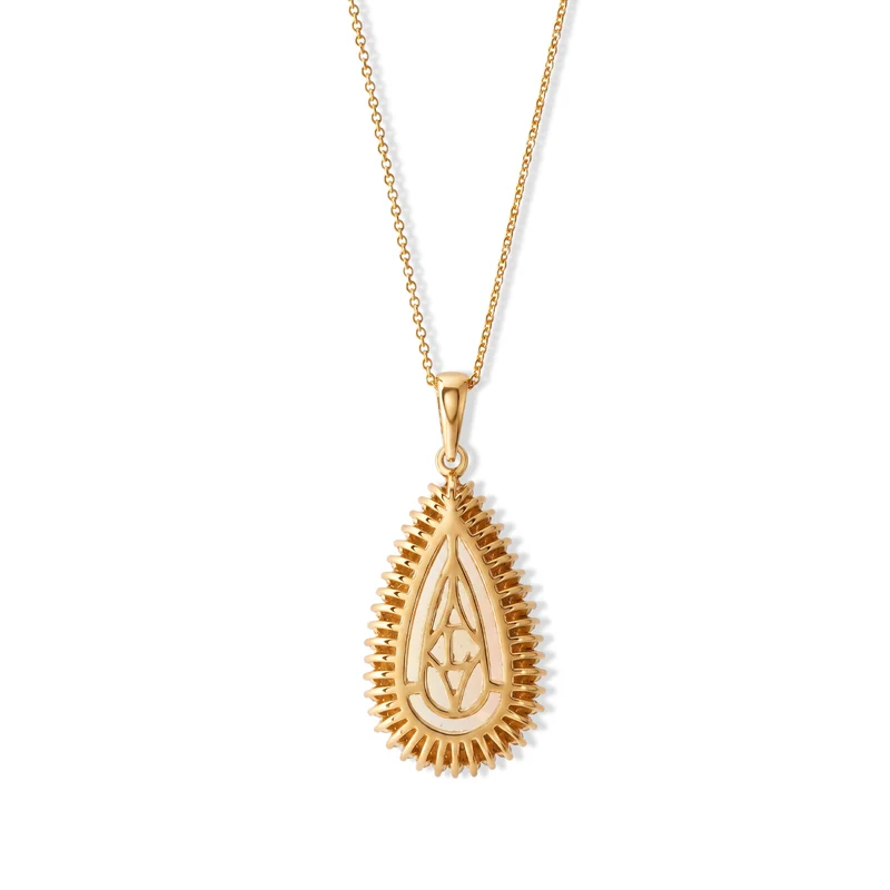 LUXURIANT AAA natürlicher, äthiopischer Welo Opal und Labor mehrfarbiger Diamant Anhänger mit 50cm Kette, 925 Silber 750 Gelbgold Vermeil - 5,65 ct.