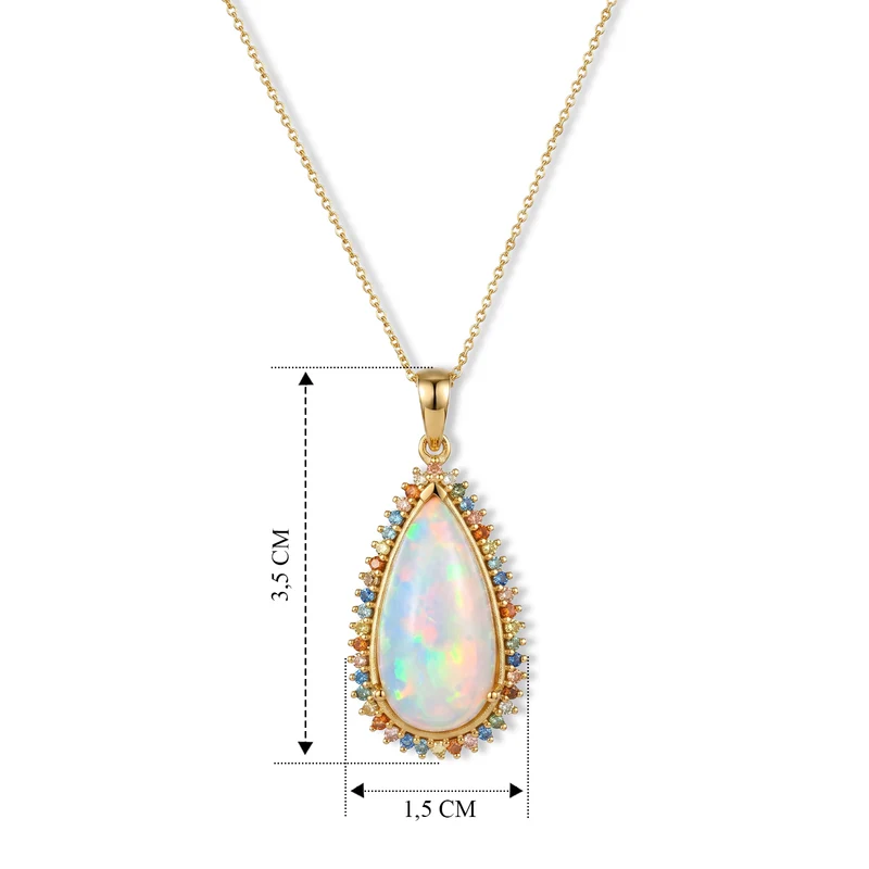 LUXURIANT AAA natürlicher, äthiopischer Welo Opal und Labor mehrfarbiger Diamant Anhänger mit 50cm Kette, 925 Silber 750 Gelbgold Vermeil - 5,65 ct.