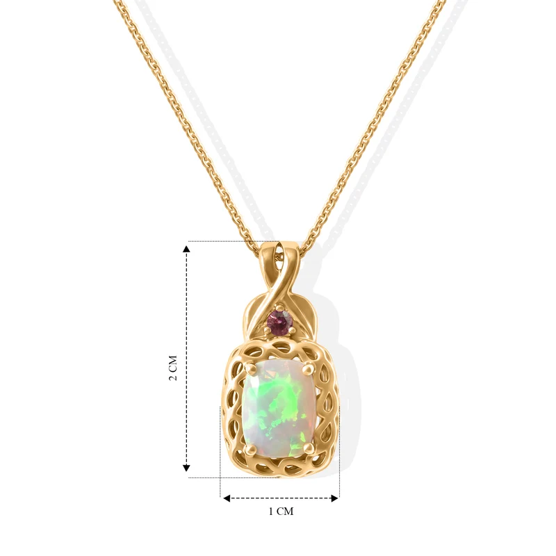 D'Joy AA natürlicher, äthiopischer Welo Opal und rosa Turmalin Anhänger mit 50cm Messing Kette, 925 Silber 750 vergoldet - 1 ct.