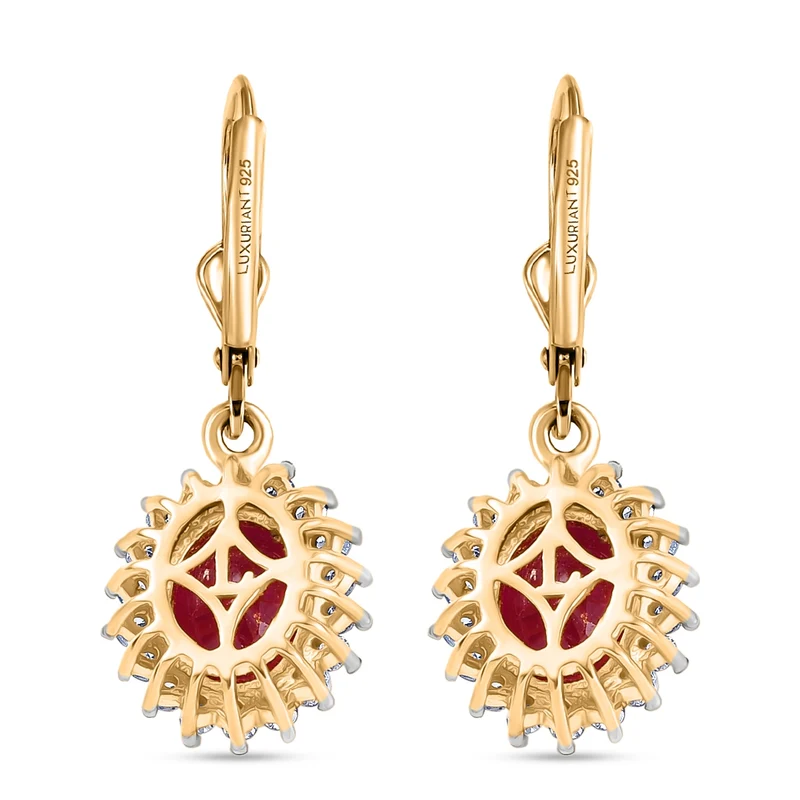 LUXURIANT - AA Niassa Rubin, Lab Grown Diamant Ohrringe 925 Silber 750 Gelbgold Vermeil ca. 6,50 ct.