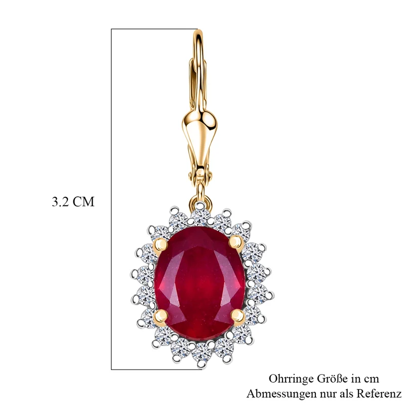 LUXURIANT - AA Niassa Rubin, Lab Grown Diamant Ohrringe 925 Silber 750 Gelbgold Vermeil ca. 6,50 ct.