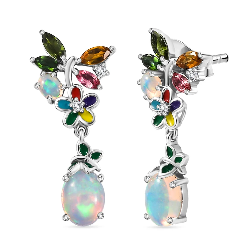 D joy AA Natürlicher, äthiopischer Welo Opal, Mehrfarbige-Turmalin Ohrringe, 925 Silber rhodiniert ca. 2,73 ct.