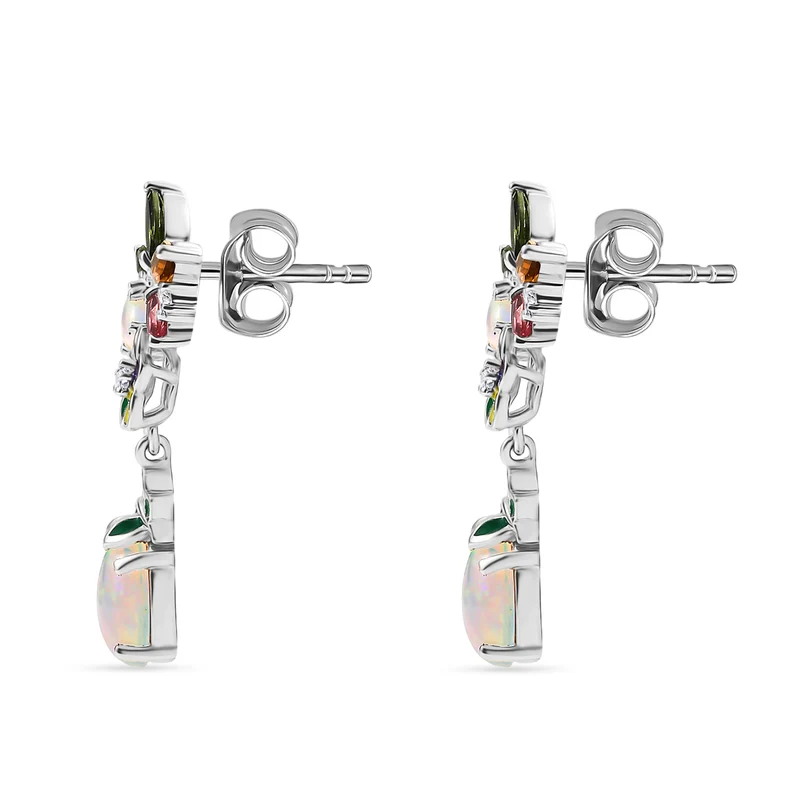 D joy AA Natürlicher, äthiopischer Welo Opal, Mehrfarbige-Turmalin Ohrringe, 925 Silber rhodiniert ca. 2,73 ct.