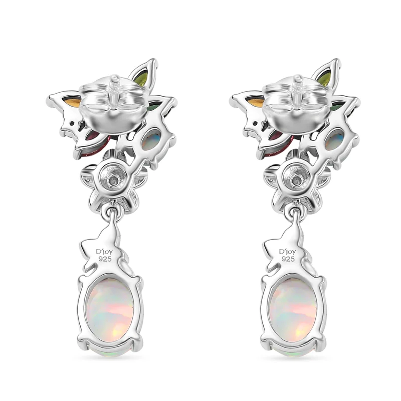 D joy AA Natürlicher, äthiopischer Welo Opal, Mehrfarbige-Turmalin Ohrringe, 925 Silber rhodiniert ca. 2,73 ct.