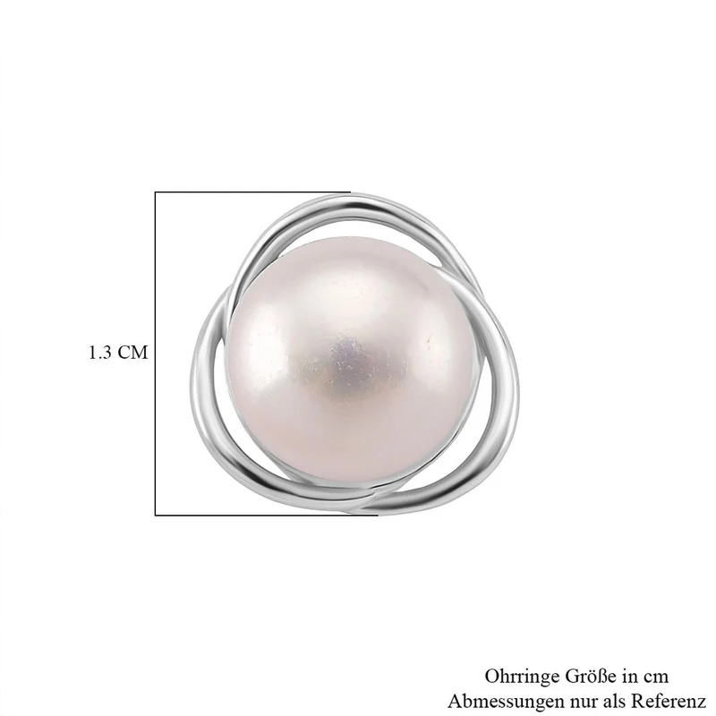 Weiße Süßwasser Perle (8-10 mm) Ohrringe 925 Silber vergoldet