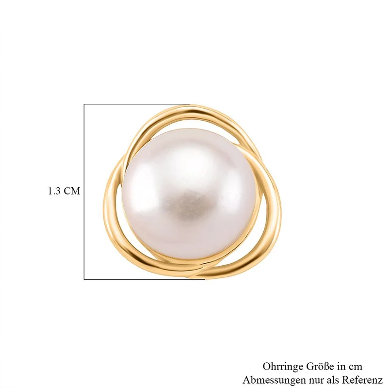 Weiße Süßwasser Perle (8-10 mm) Ohrringe 925 Silber vergoldet