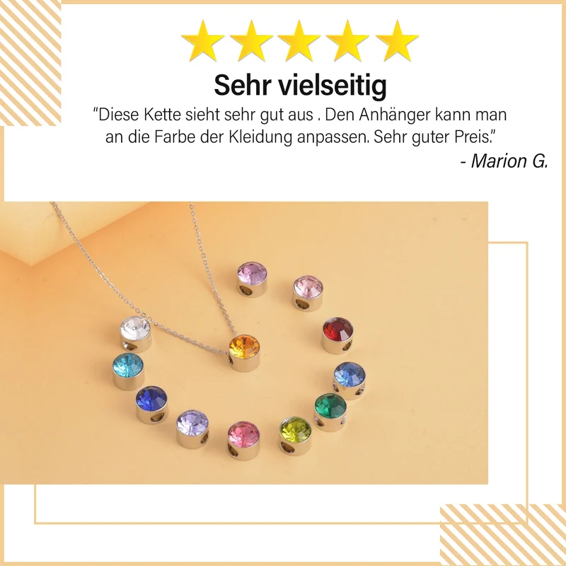Mehrfarbige Kristall-316L Edelstahl kette mit 12 austauschbaren Kristallen, ca. 45 cm, Silberfarben