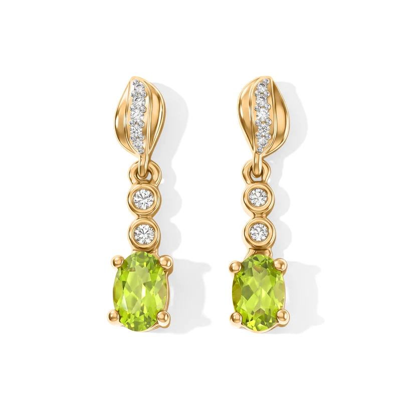 D'Joy Arizona Peridot, Weißer Zirkon Ohrringe 925 Silber 750 Vergoldet ca. 1.19 ct