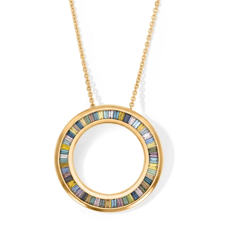 D'Joy 1ct. mehrfarbiger Diamant Anhänger mit 50cm Kette, 925 Silber 750 Gelbgold Vermeil
