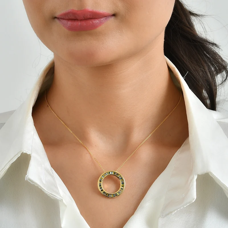 D'Joy 1ct. mehrfarbiger Diamant Anhänger mit 50cm Kette, 925 Silber 750 Gelbgold Vermeil