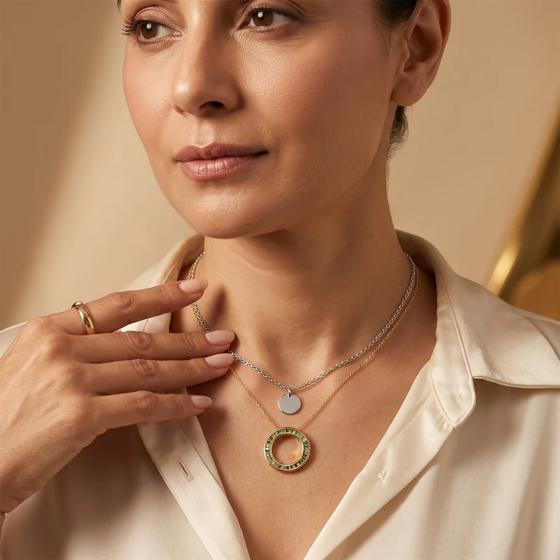 D'Joy 1ct. mehrfarbiger Diamant Anhänger mit 50cm Kette, 925 Silber 750 Gelbgold Vermeil