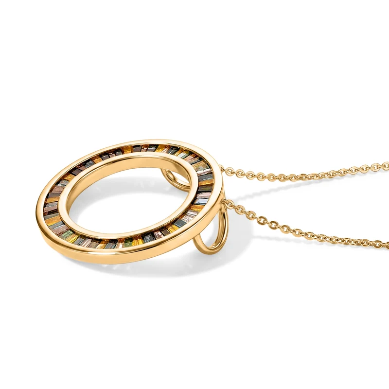 D'Joy 1ct. mehrfarbiger Diamant Anhänger mit 50cm Kette, 925 Silber 750 Gelbgold Vermeil