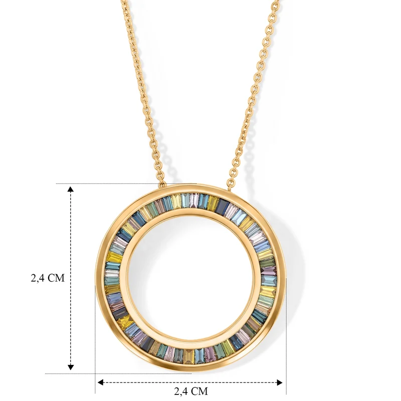 D'Joy 1ct. mehrfarbiger Diamant Anhänger mit 50cm Kette, 925 Silber 750 Gelbgold Vermeil