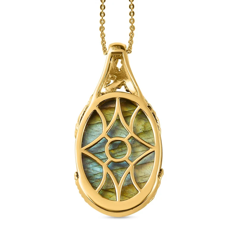 Labradorit-Anhänger mit Kette, 925 Silber vergoldet ca. 25,19 ct