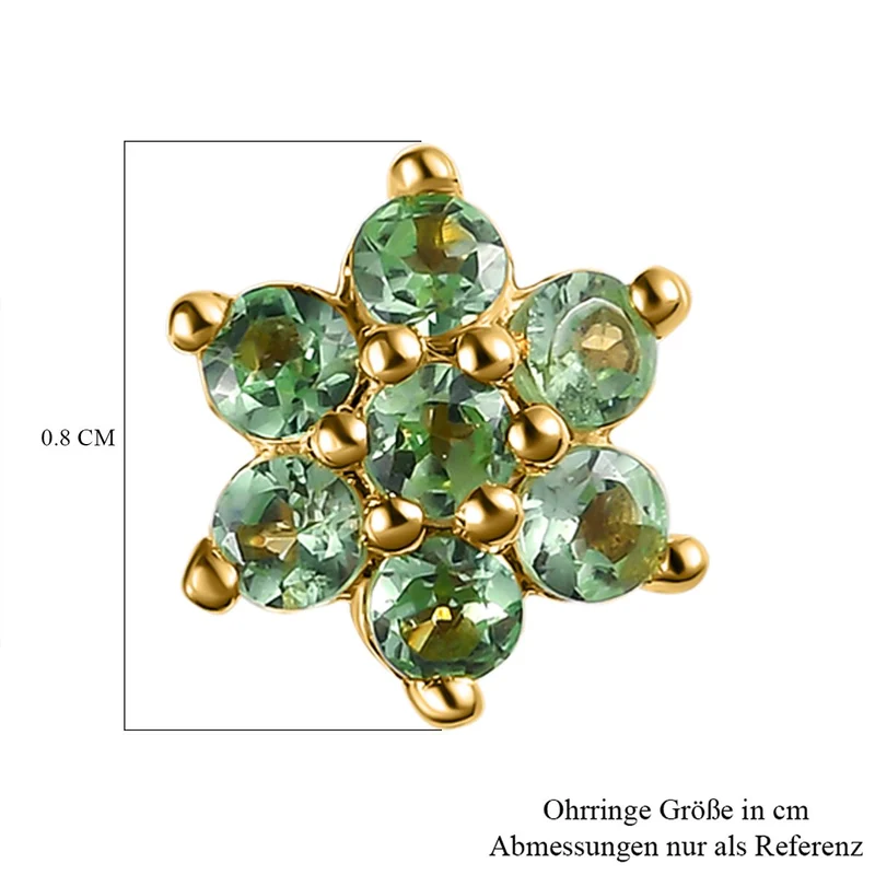 Natürliche Merelani Mint-Granat Ohrstecker, 925 Silber Gelbgold Vermeil ca. 0.62 ct
