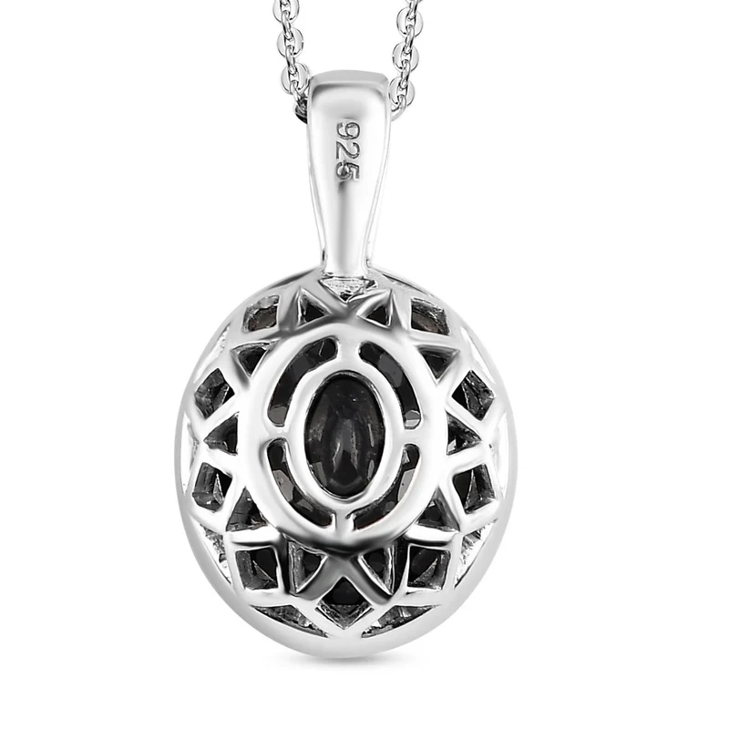 Schwarzer Saphir Anhänger mit Kette, 925 Silber platiniert ca. 5.84 ct