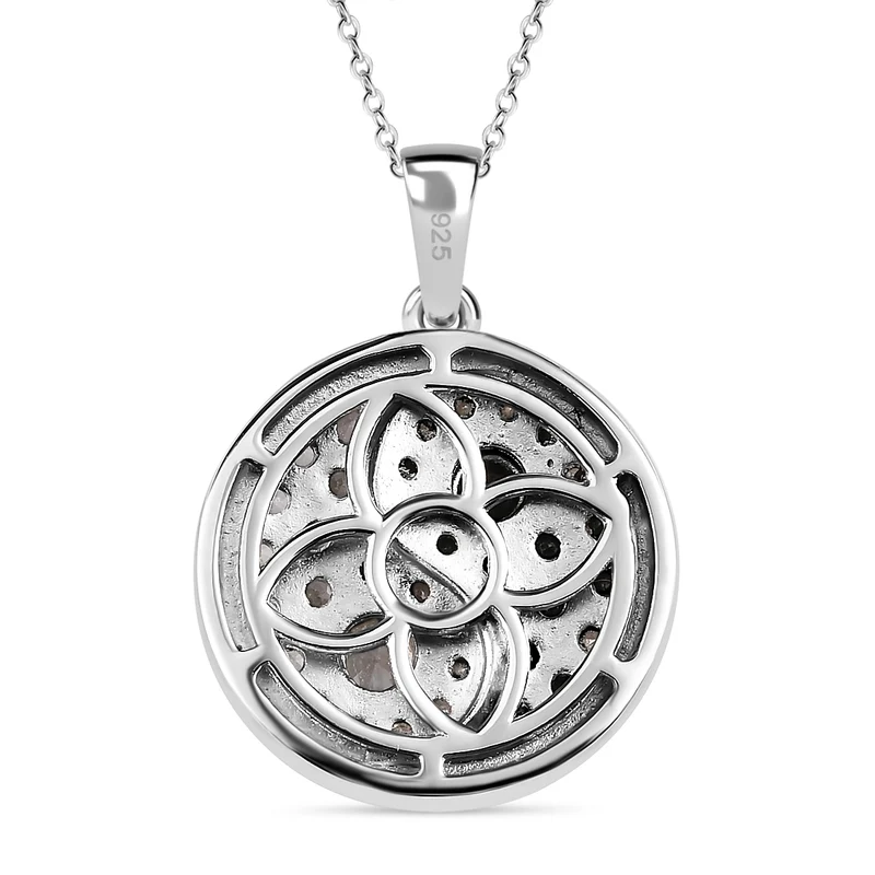 Weißer Zirkon und schwarzer Spinell Anhänger mit Kette, 925 Silber platiniert ca. 2,12 ct