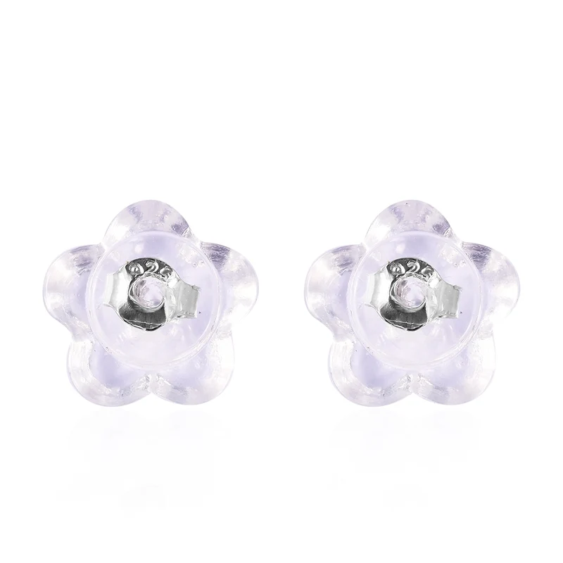 9 Paar Ohrstopper Set, 925 Silber Kern mit Silikon Blüte, rhodiniert vergoldet rosévergoldet