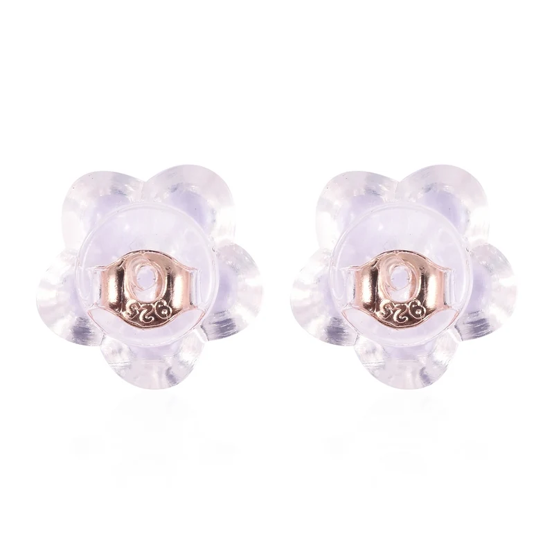 9 Paar Ohrstopper Set, 925 Silber Kern mit Silikon Blüte, rhodiniert vergoldet rosévergoldet