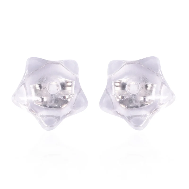 9 Paar Ohrstopper Set Stern, 925 Silber Kern mit Silikon, Mix rhodiniert vergoldet rosévergoldet