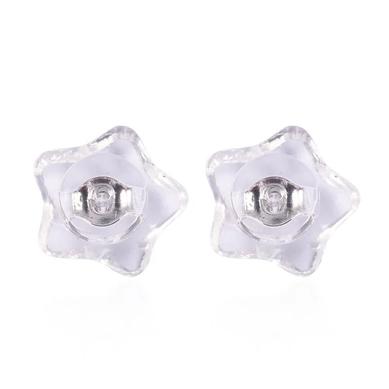 9 Paar Ohrstopper Set Stern, 925 Silber Kern mit Silikon, Mix rhodiniert vergoldet rosévergoldet