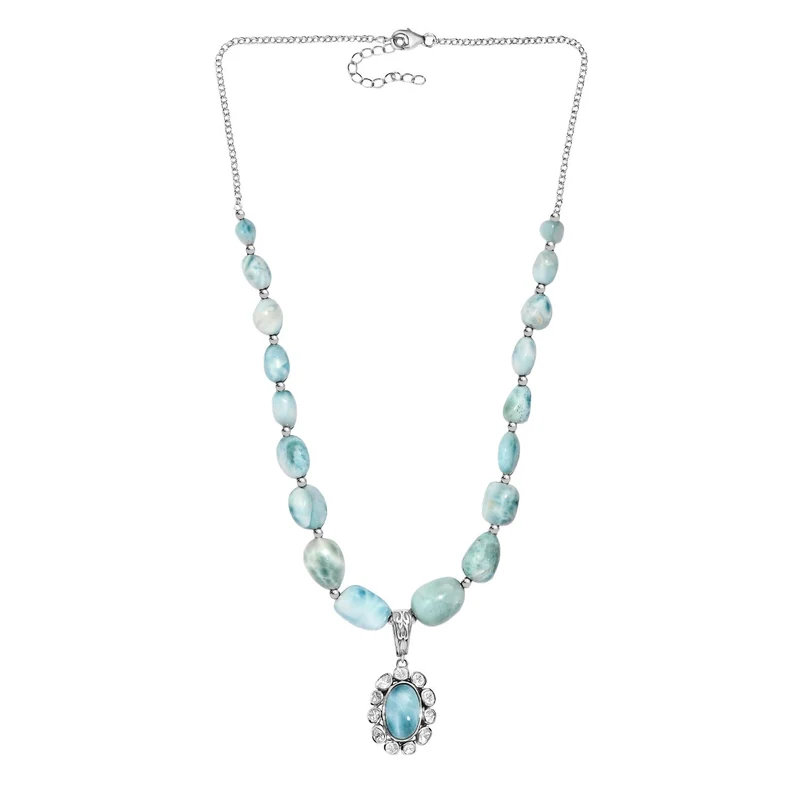 D'Joy AA Larimar und Labor Polki Diamant 45cm Halskette, 925 Silber rhodiniert - 136,27 ct.