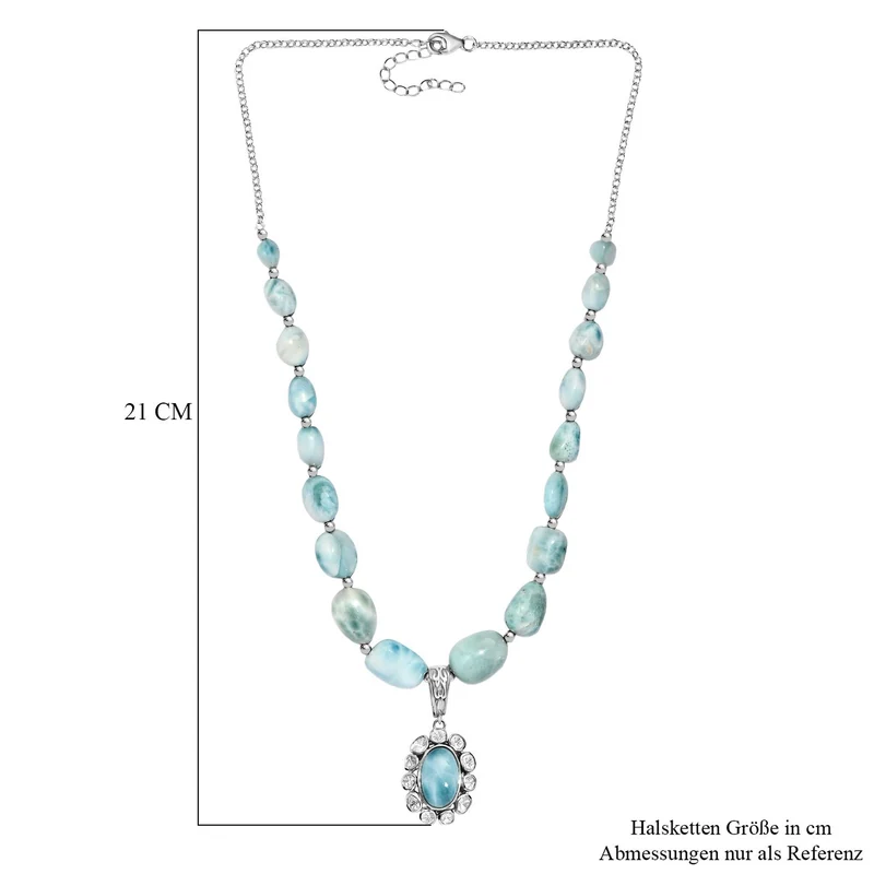 D'Joy AA Larimar und Labor Polki Diamant 45cm Halskette, 925 Silber rhodiniert - 136,27 ct.