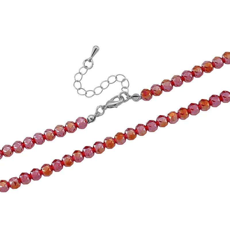 2er Set - Roter Kristall Herz Anhänger und beads Halskette mit Varioclip-Verschluss, ca. 50 cm