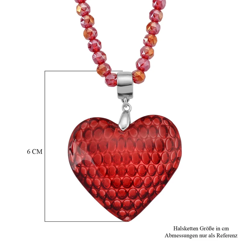 2er Set - Roter Kristall Herz Anhänger und beads Halskette mit Varioclip-Verschluss, ca. 50 cm