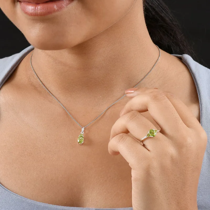 2er Set - Natürlicher Peridot Ring und Anhänger, Größe (17.00), 925 Silber ca. 2.24 ct
