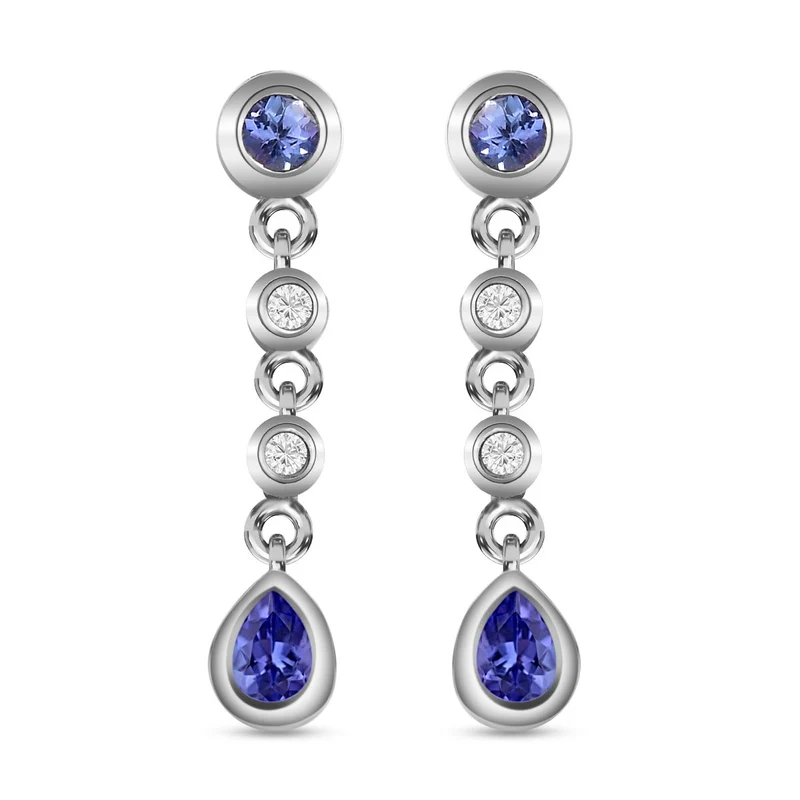 Tansanit und weiße Zirkon Ohrringe, 925 Silber platiniert, ca. 0.58 ct
