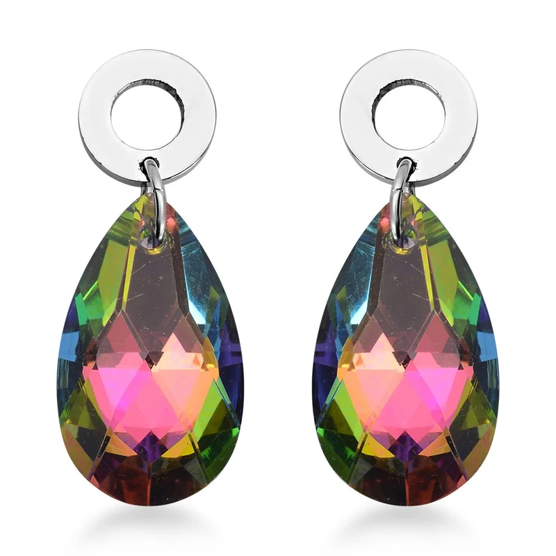 Mehrfarbige Glas-Ohrringe und Anhänger mit Kette, reiner Edelstahl