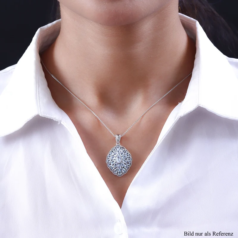 Himmelblauer Topas Anhänger mit Kette, ca. 50 cm, 925 Silber platiniert, ca. 6.14 ct