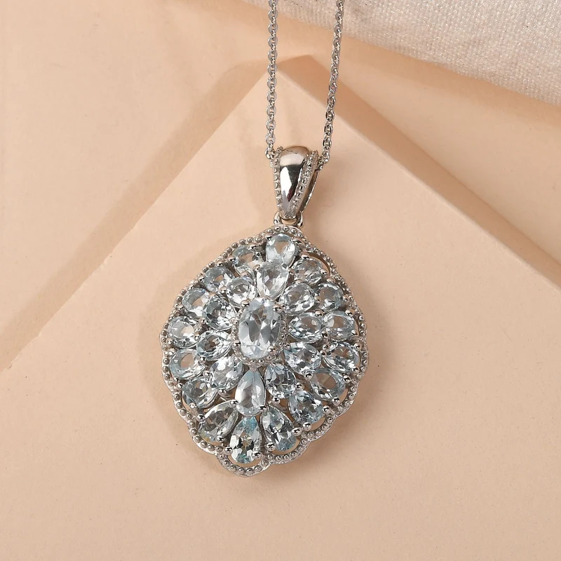 Himmelblauer Topas Anhänger mit Kette, ca. 50 cm, 925 Silber platiniert, ca. 6.14 ct