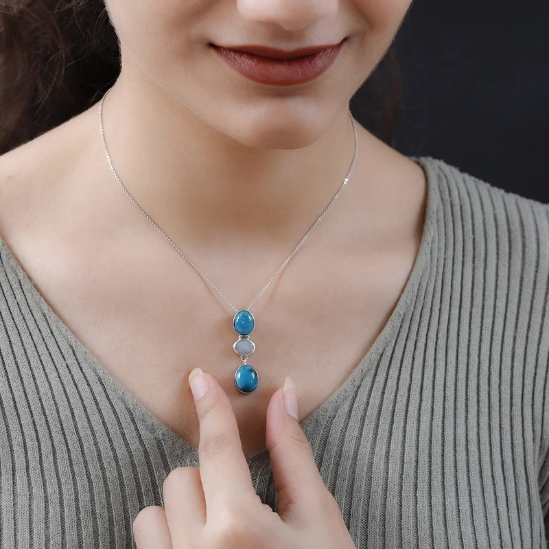 Sierra Nevada Türkis Anhänger mit Kette, 925 Silber platiniert ca. 6.59 ct