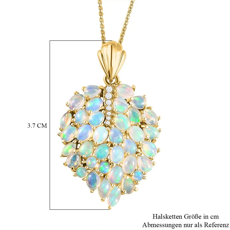 Natürlicher, äthiopischer Welo Opal Anhänger mit Kette, 925 Silber Gelbgold Vermeil ca. 4.14 ct
