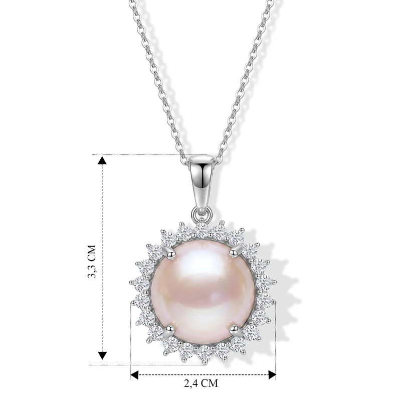 D'Joy AA Weiße Mabe Perle (16 mm), Moissanit Schmuckset ca. 50 cm 925 Silber Rhodiniert