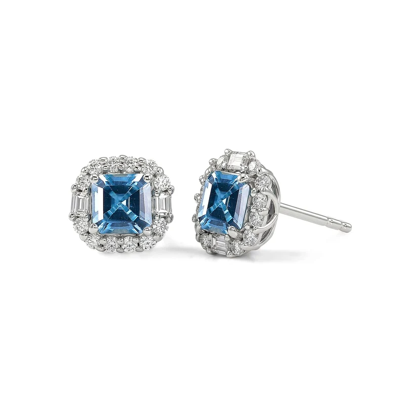 D'Joy AA Blauer Zirkon, Moissanit Ohrringe 925 Silber Rhodiniert (10-15 Werktage Lieferzeit) ca. 2,21 ct.