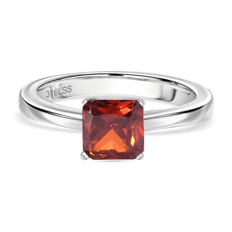 3er Set - Roter Diopsid Zirkonia Anhänger mit Kette, Ring und Ohrringe (Größe 21.00), Edelstahl
